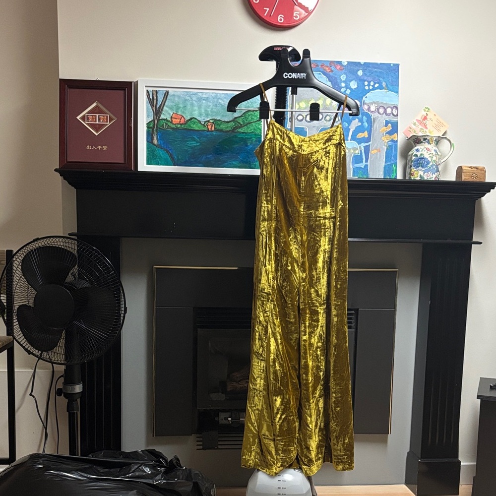 Anthropologie Mustard Velvet Jumpsuit